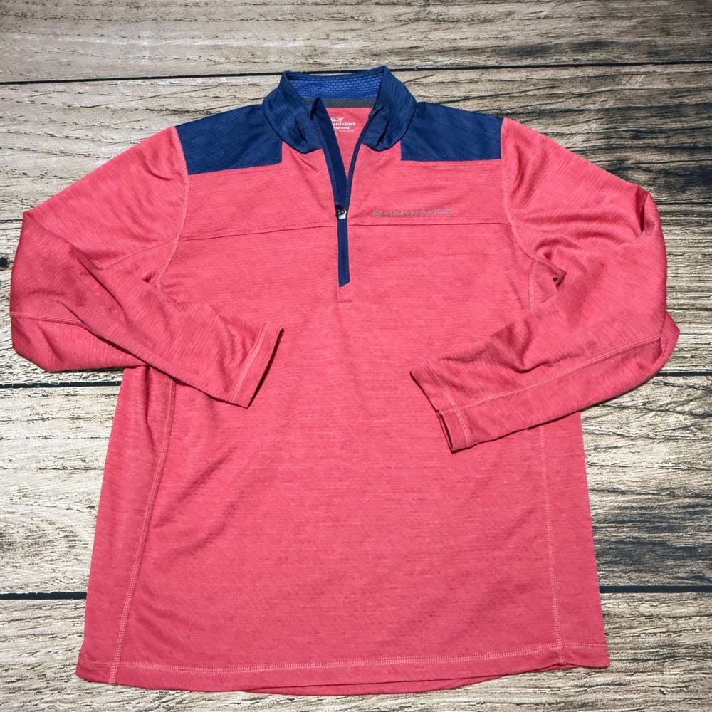 Vineyard Vines Pullover Kids XL 18 Red Navy Performance Quarter Zip Whale Logo
